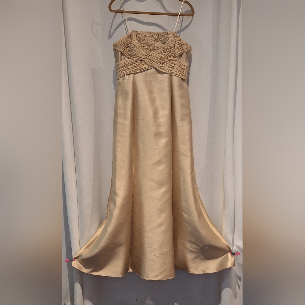 Vintage Teri Jon Rickie Freeman Strapless Champagne Gold Trumpet Dress